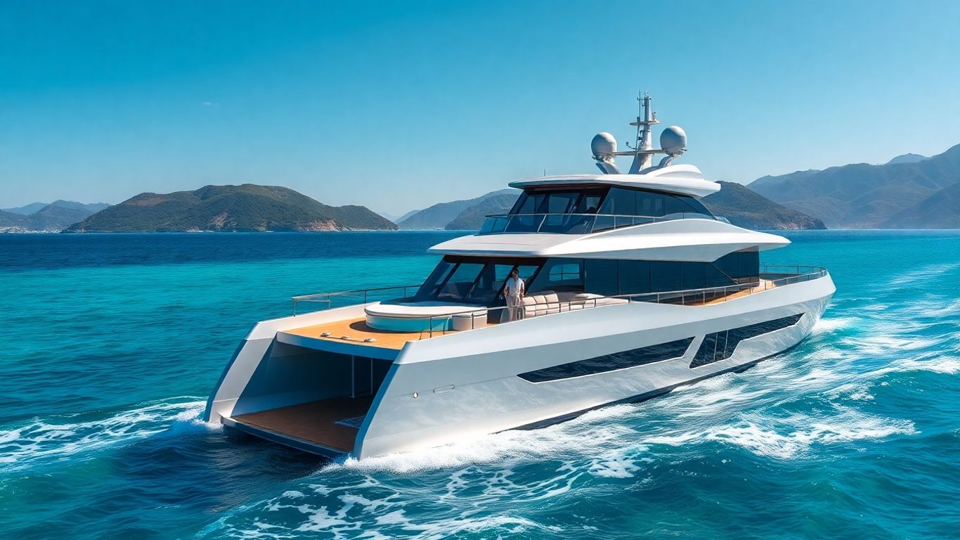 Luxury yacht with glass walls and infinity pool