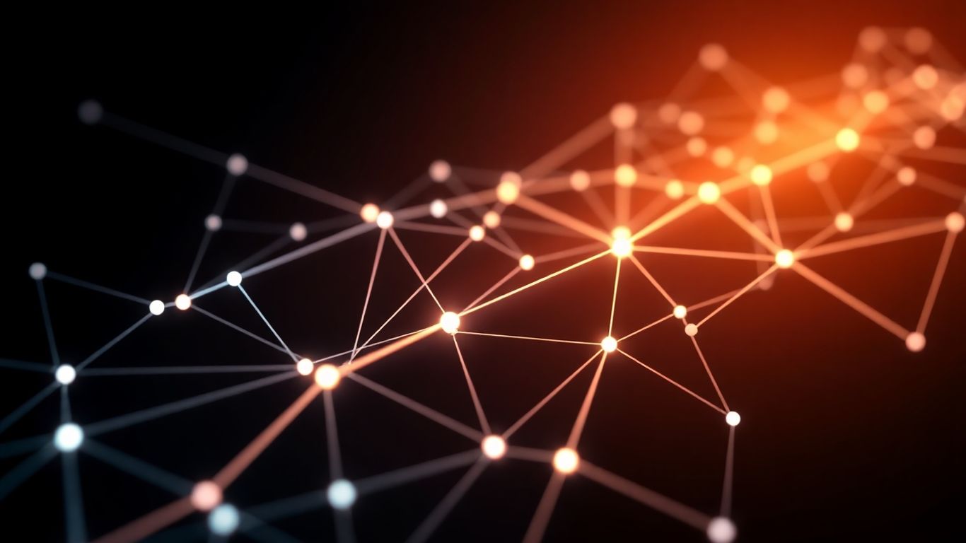 Abstract blockchain network glowing in digital space.