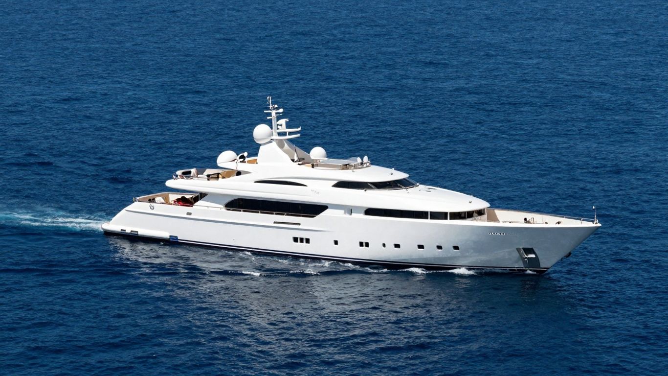 Luxurious superyacht adrift on the open ocean.