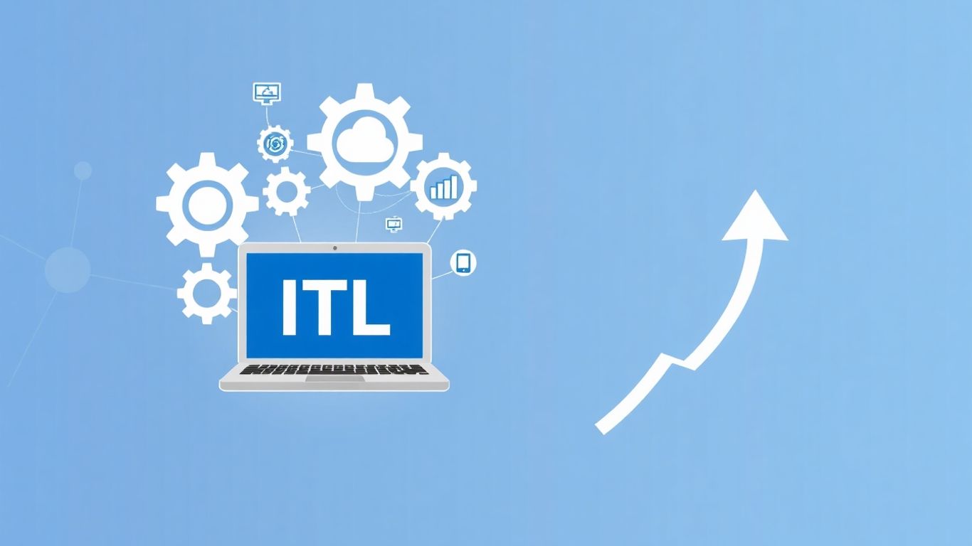 Infographic with gears, laptop, and technology icons