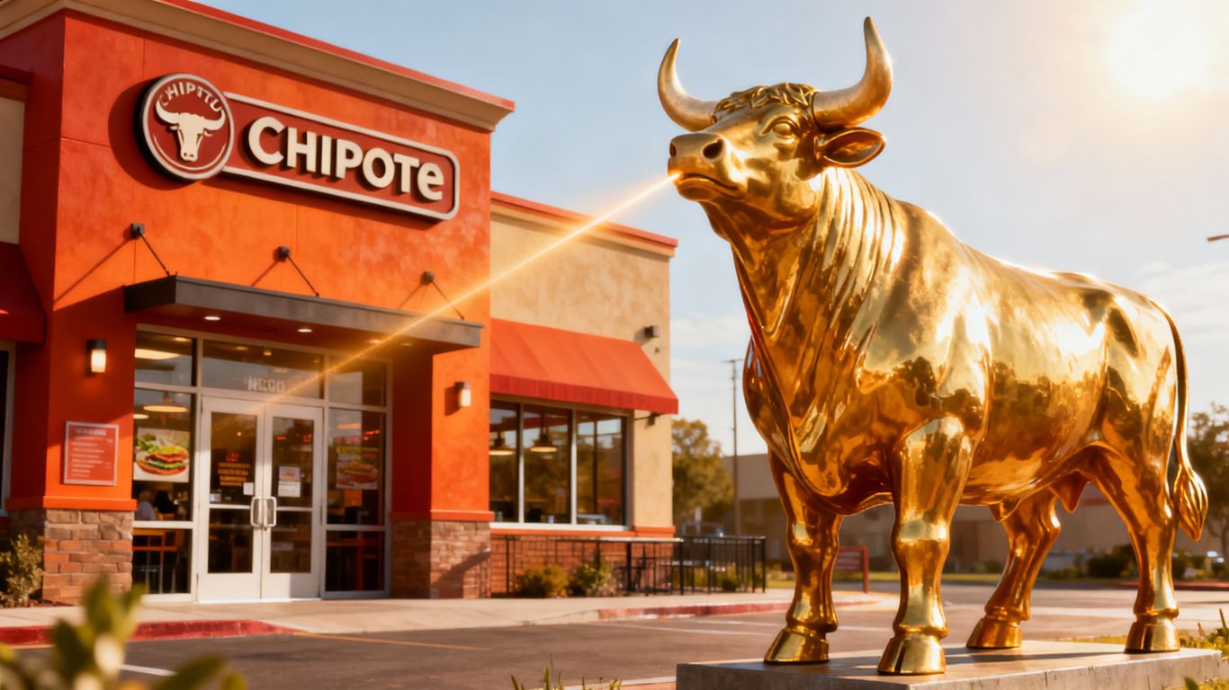 Bull figurine near Chipotle, indicating positive financial outlook.