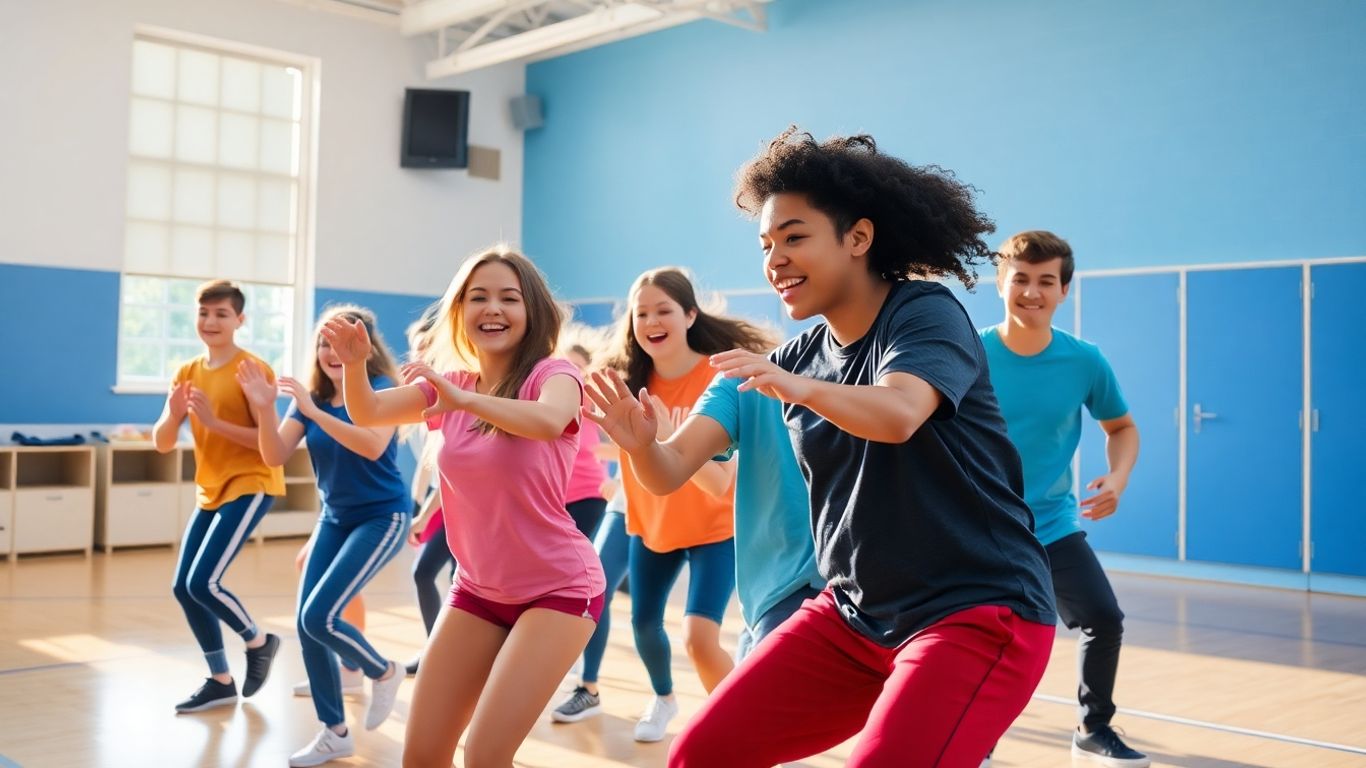 Jugendliche spielen begeistert Aufwärmspiele im Sportunterricht.