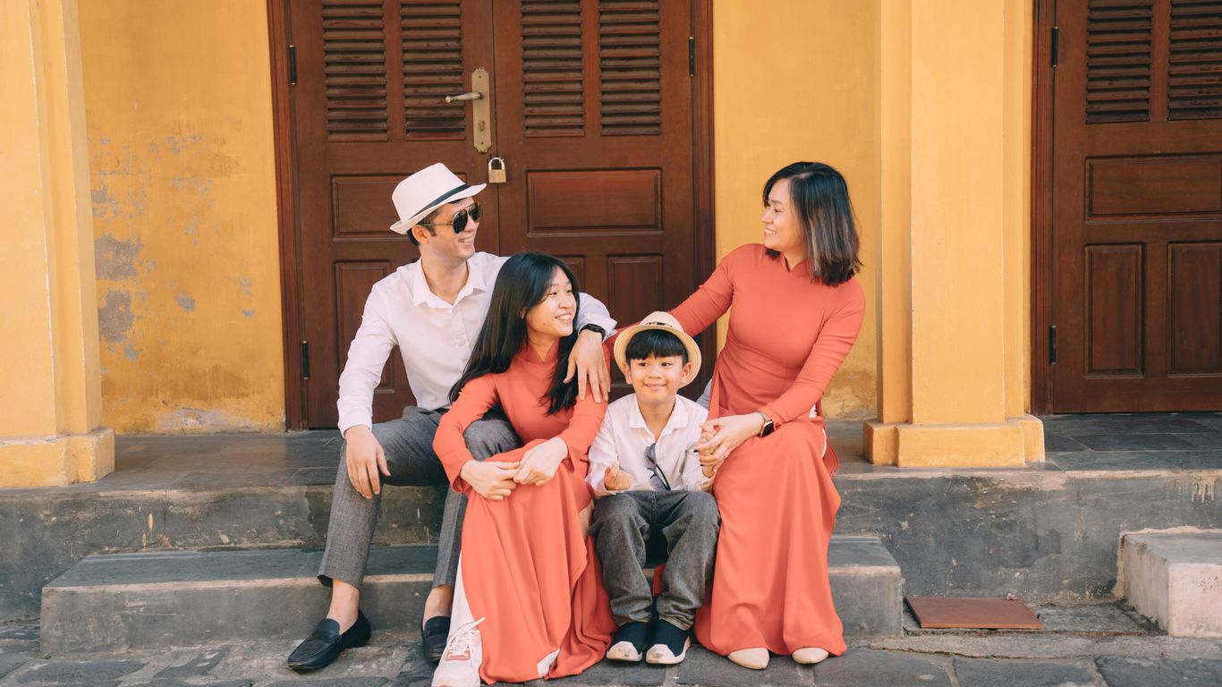 a group of people sitting on steps