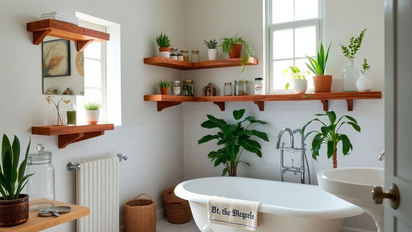 Vintage bathtub and upcycled decor in eco-friendly bathroom