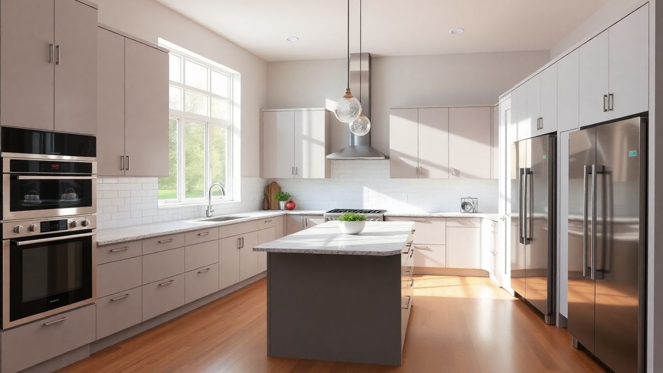 Modern kitchen remodel with island and natural light.