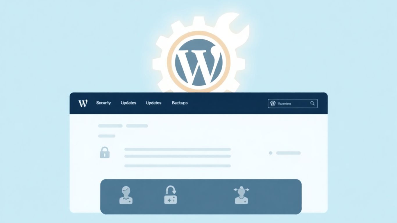 WordPress dashboard with maintenance icons and tools.