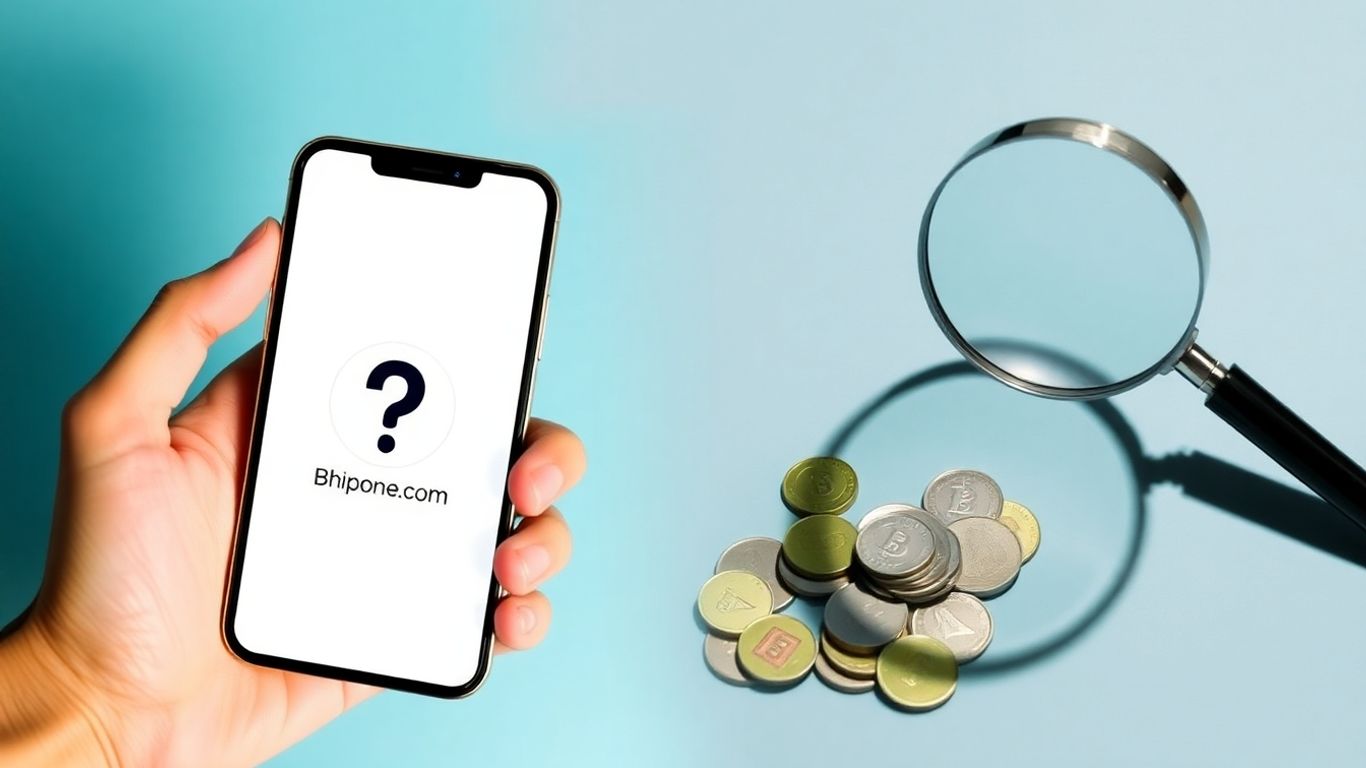 Bhipone.com scam investigation with money and question mark.