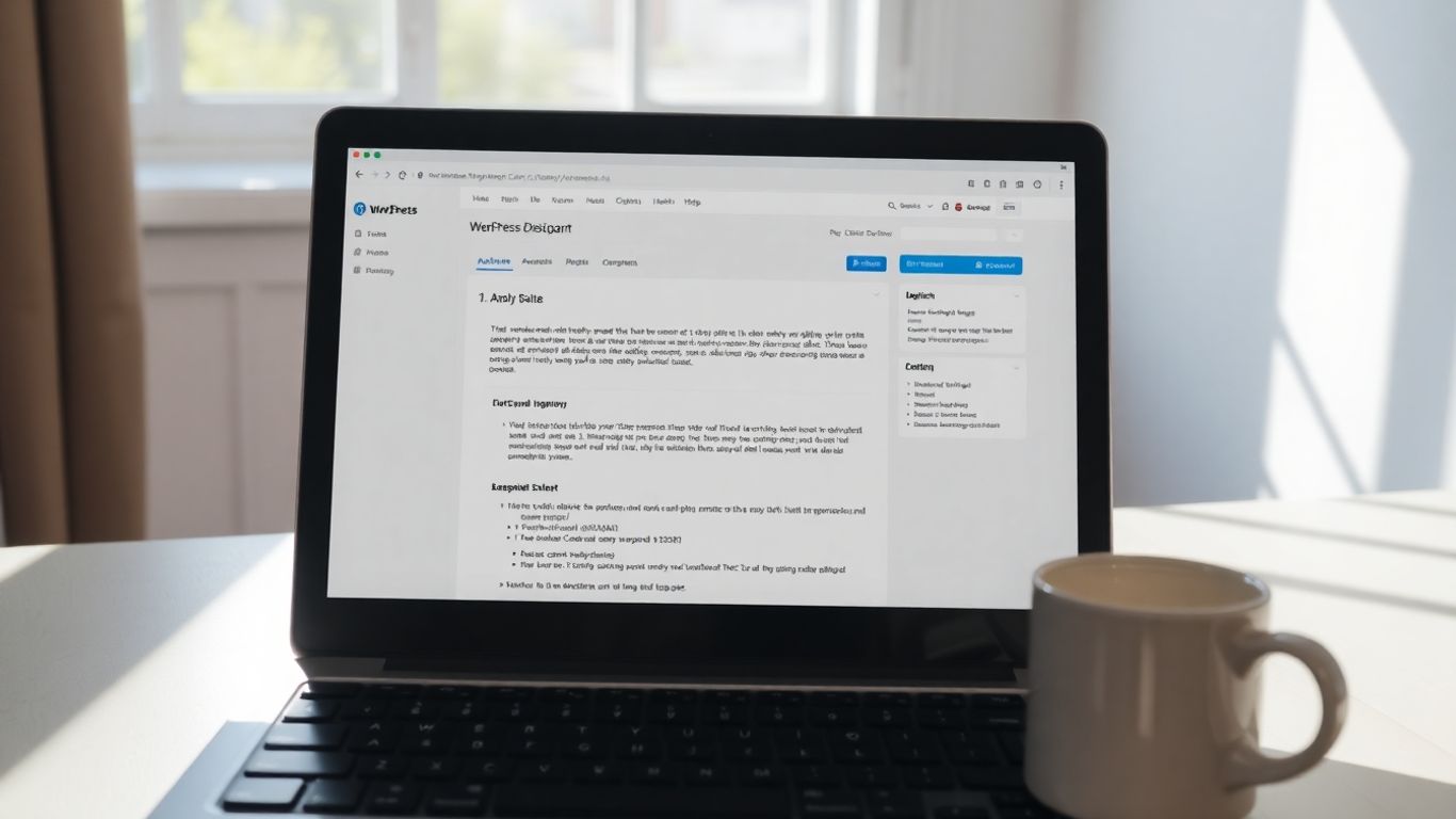 شاشة لابتوب تعرض لوحة تحكم ووردبريس لكتابة مقال متوافق مع السيو