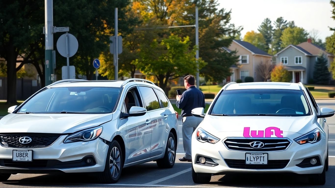 Uber and Lyft cars after accident in suburban Georgia