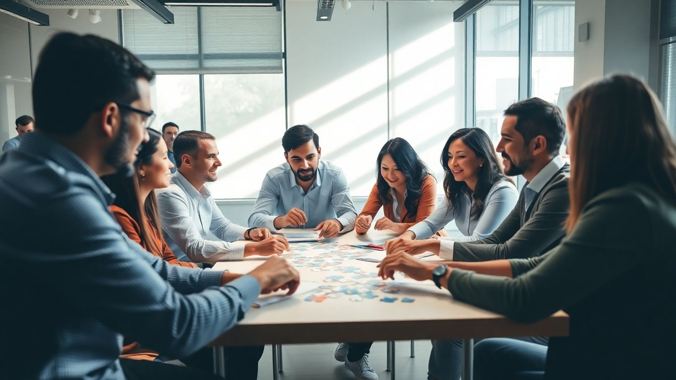 Business people collaborating and connecting ideas.