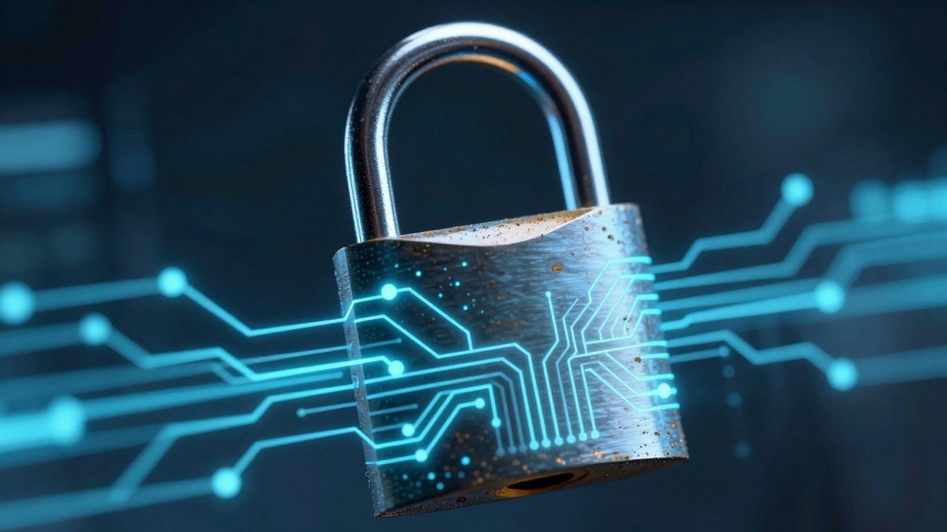 Digital padlock with glowing circuits