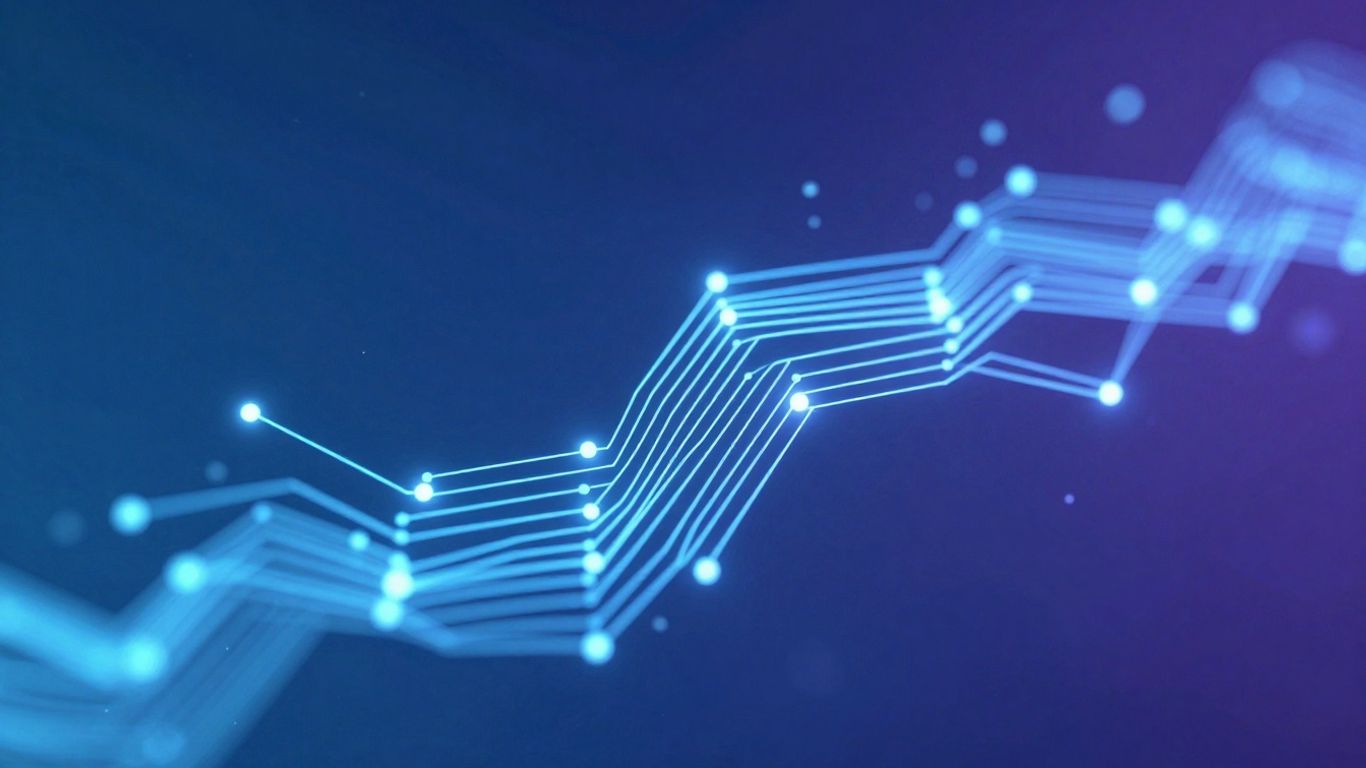 Abstract digital network with glowing nodes and circuits.