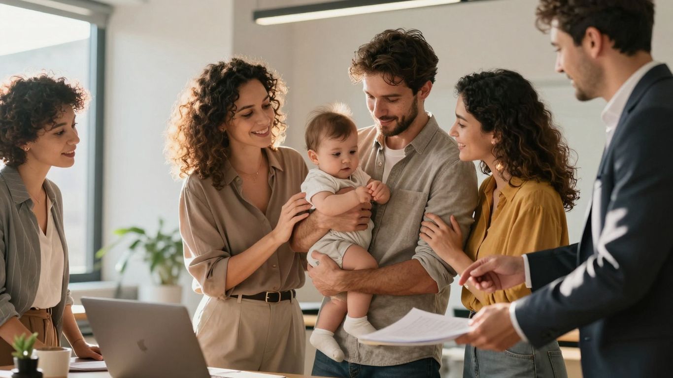 Family and legal professional in an office setting.