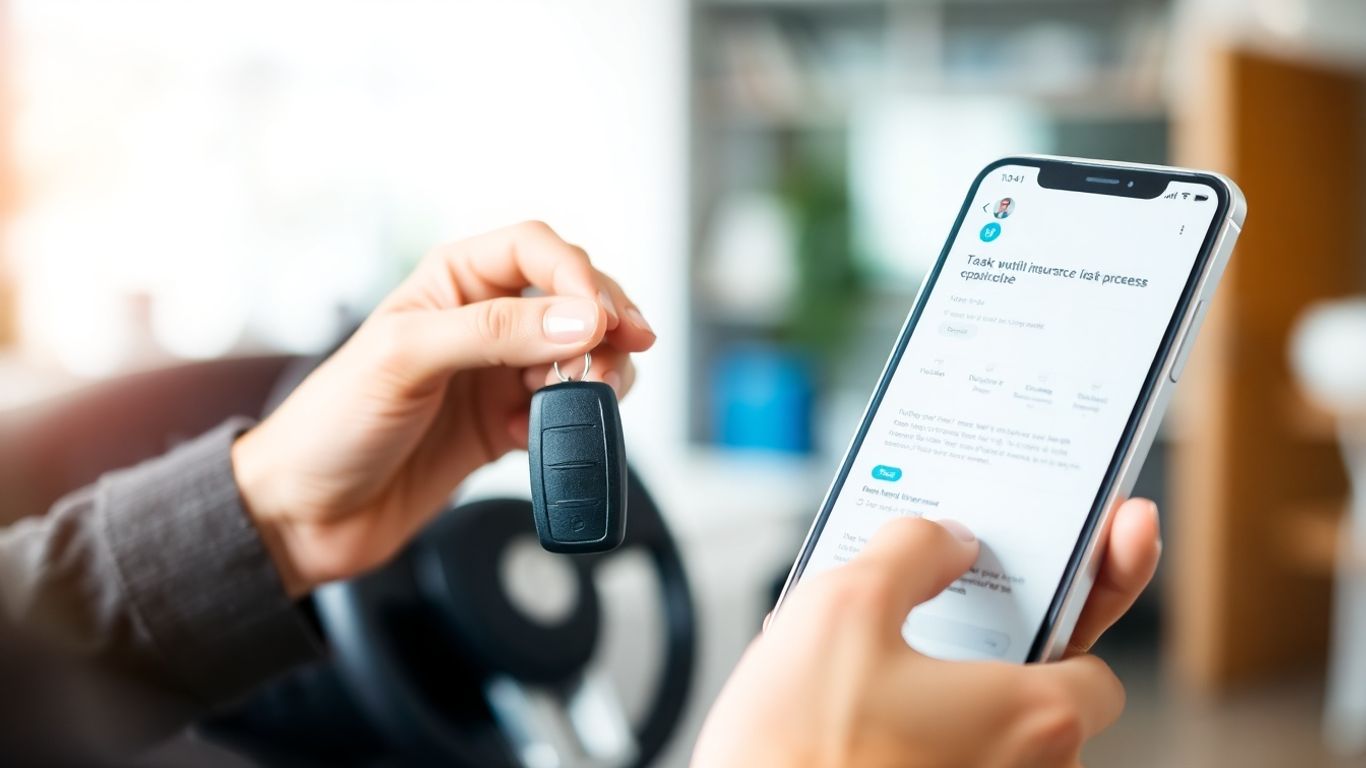 Persona calmada con llave de coche y móvil.