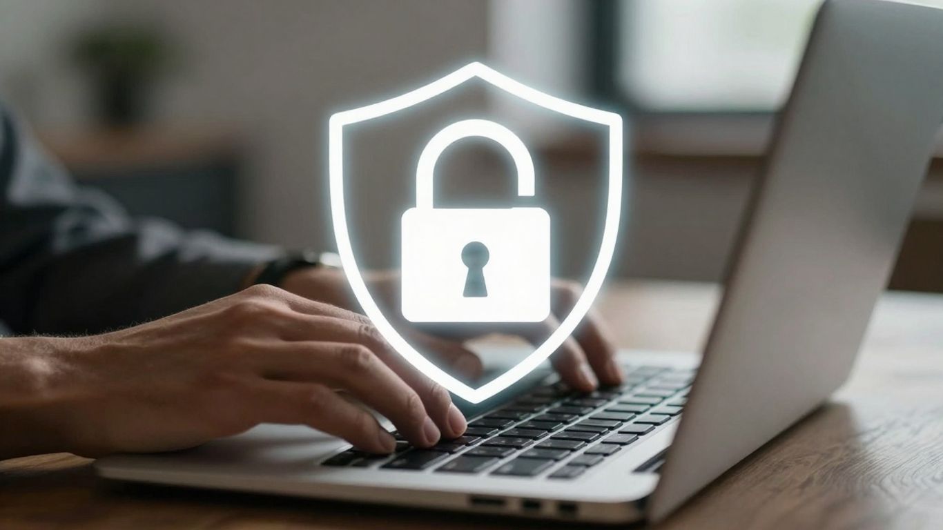 Laptop with a padlock icon for online privacy.
