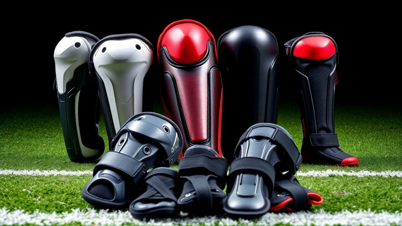 Sports pads and guards for protection on the field.
