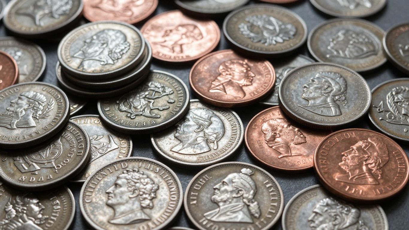 Collection of antique colonial coins for sale.