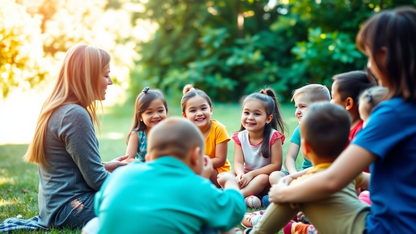 Copii stau împreună, ascultând cu atenţie un adult.