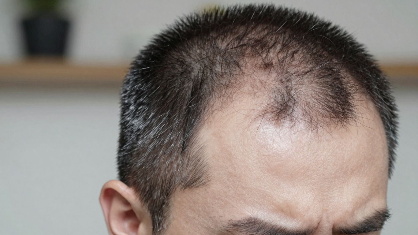 Man with thinning hair looking stressed