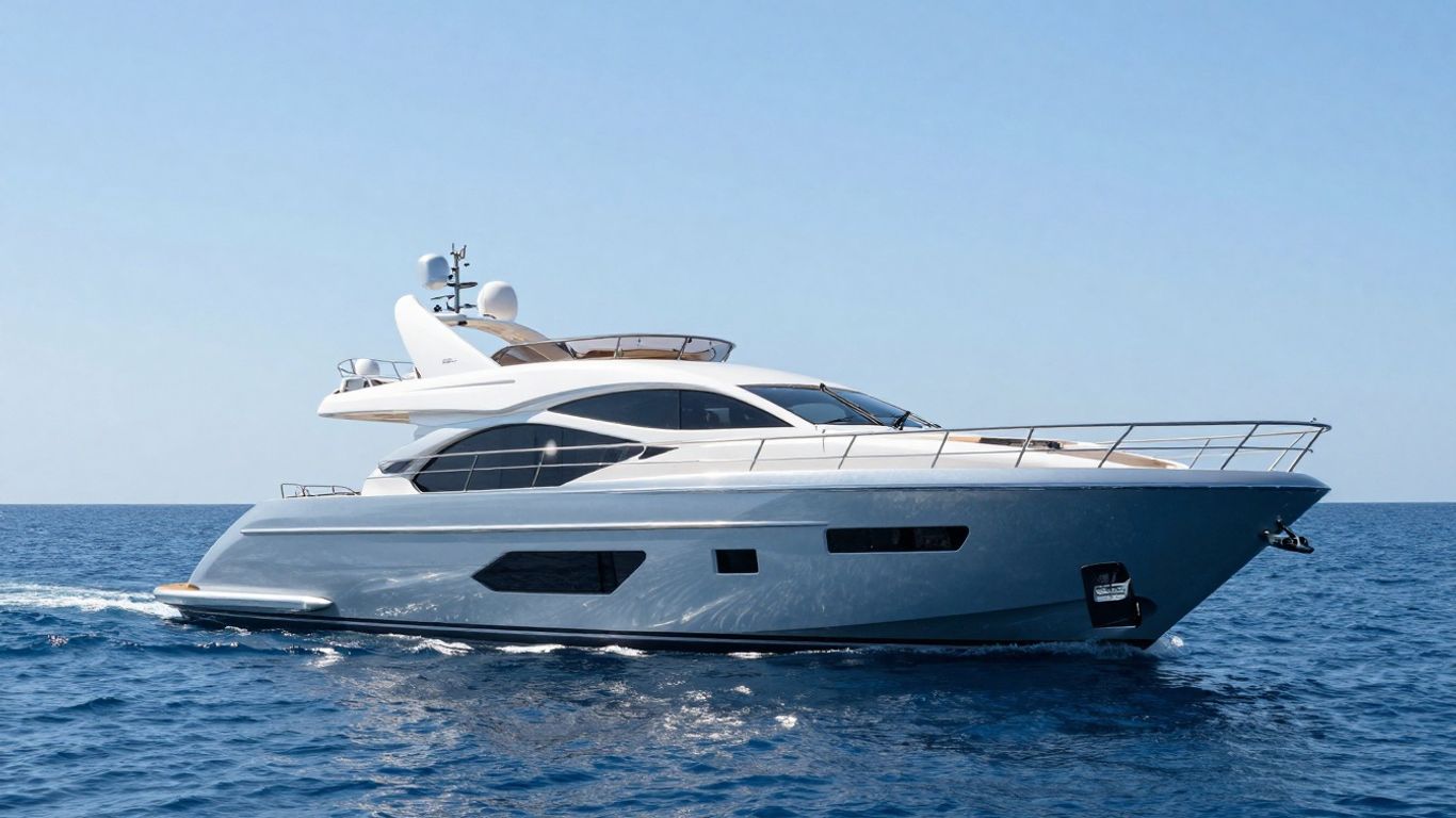 Modern 40 foot yacht sailing on blue water.