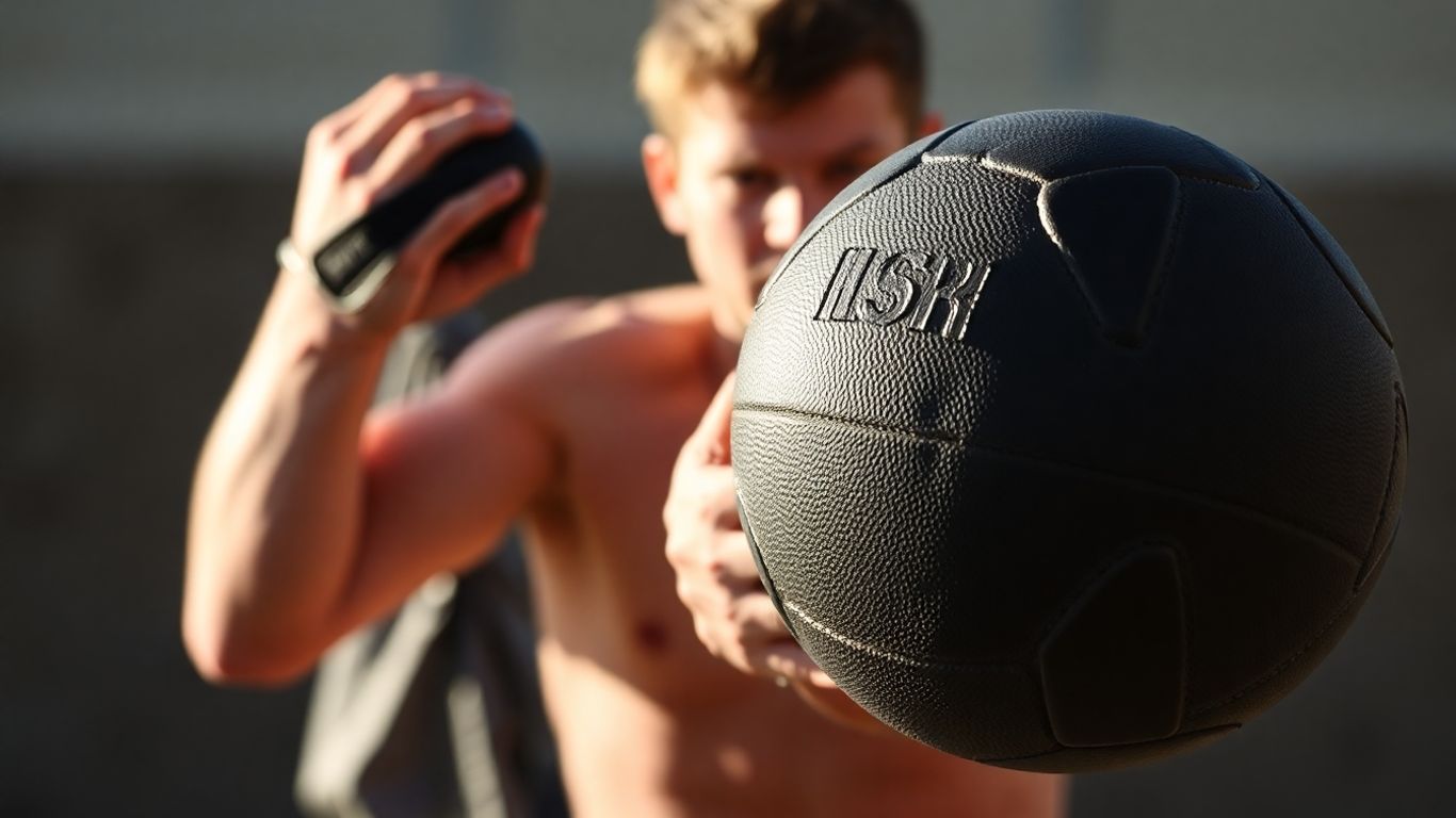 Person wirft Medizinball im Sportunterricht