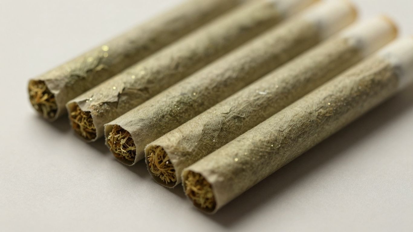 Cannabis pre-rolls arranged on a surface.