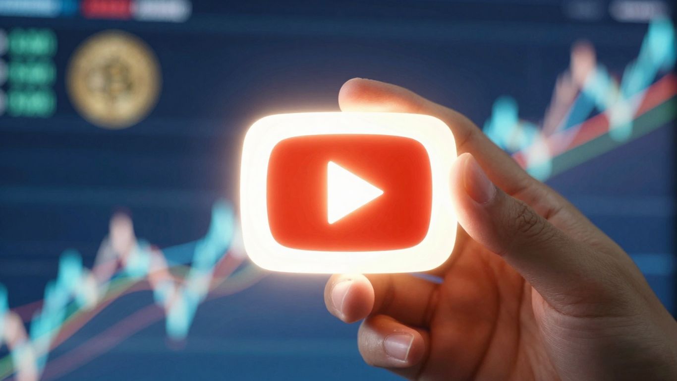 YouTube play button with money and light trails.