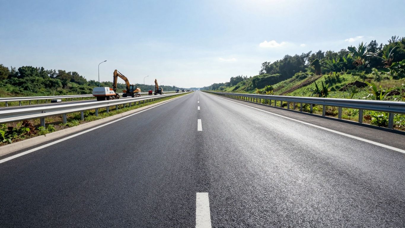 Autostradă modernă în construcție, peisaj rutier.