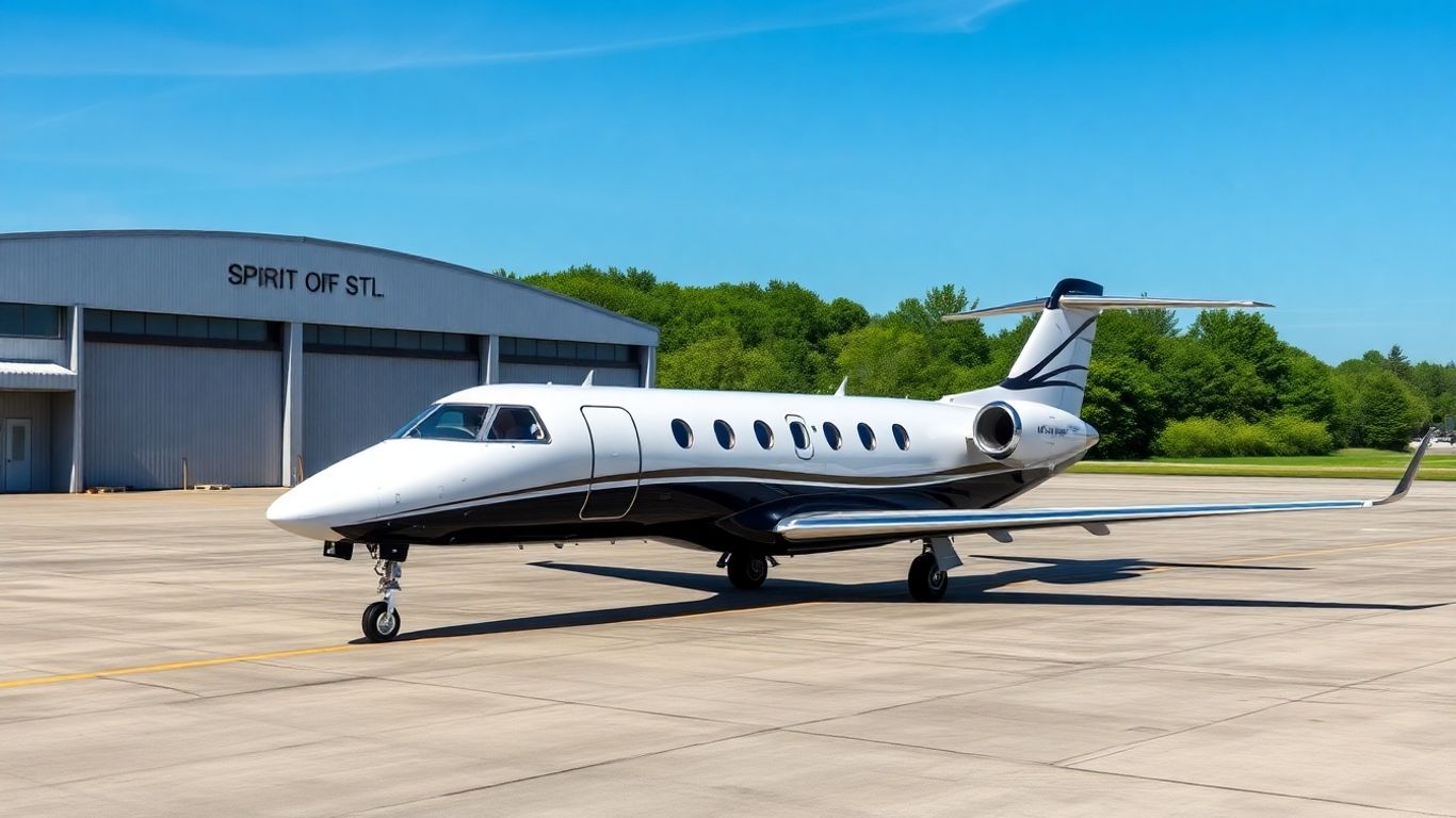 Private jet at Spirit of St. Louis Airport hangar
