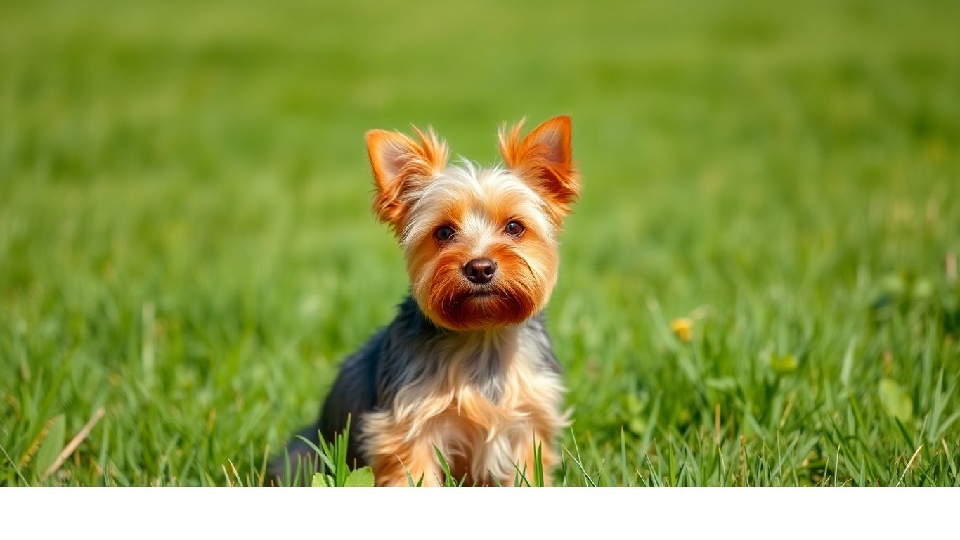 Norfolk Terrier sitzt auf einer grünen Wiese
