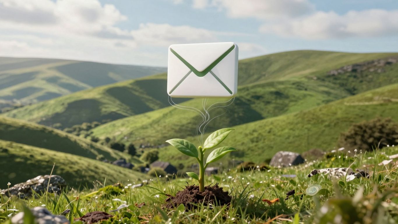 Irish landscape with email icon and money plant.