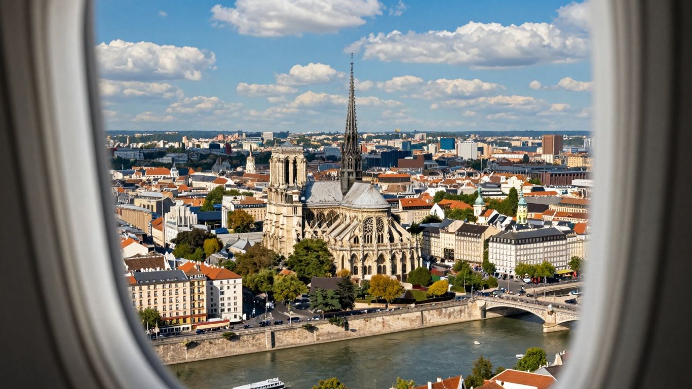 Widok na europejskie miasto z samolotu