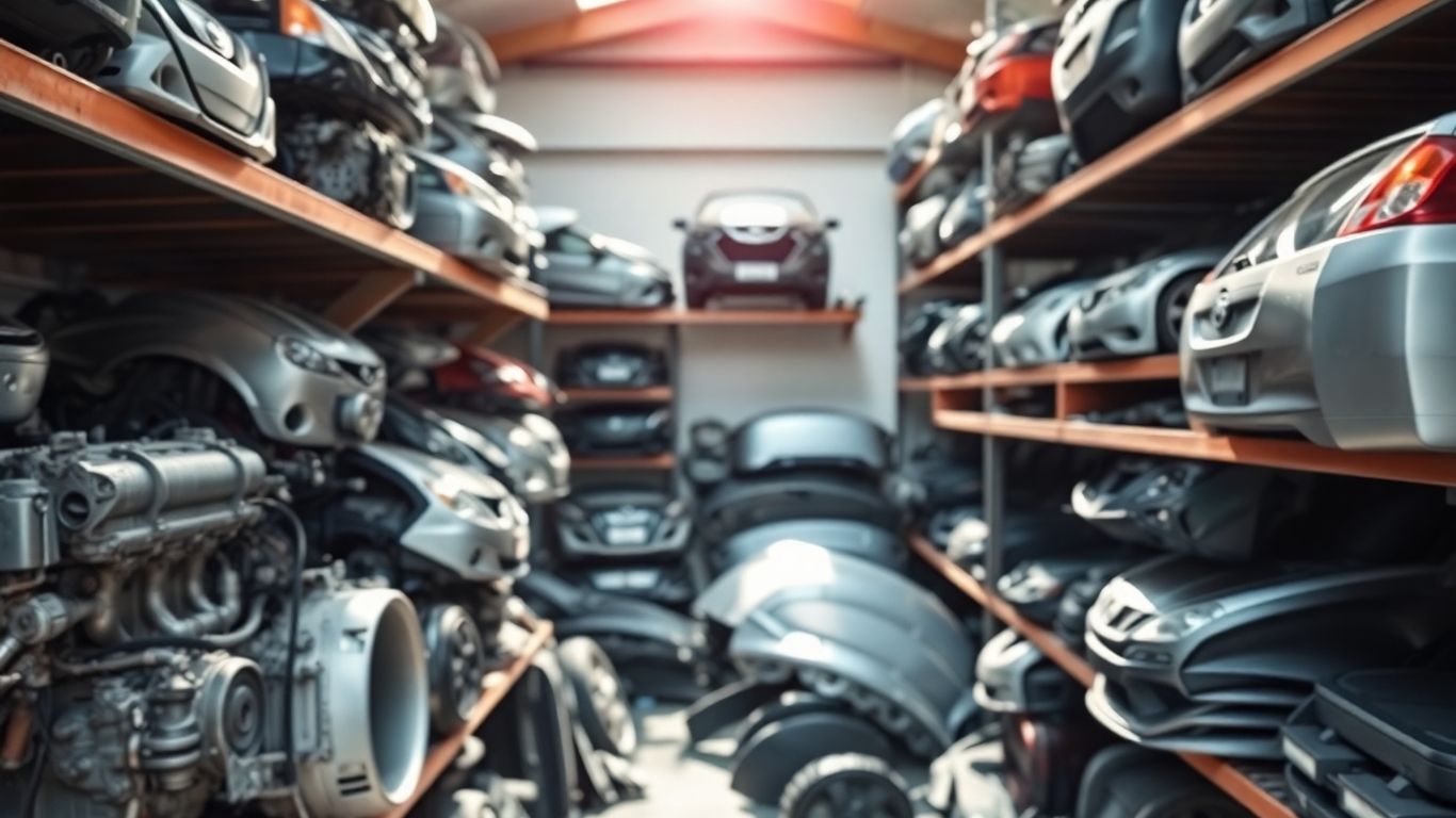 Recycled Nissan car parts in a workshop