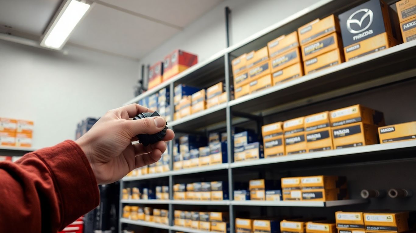 Genuine Mazda spare parts displayed
