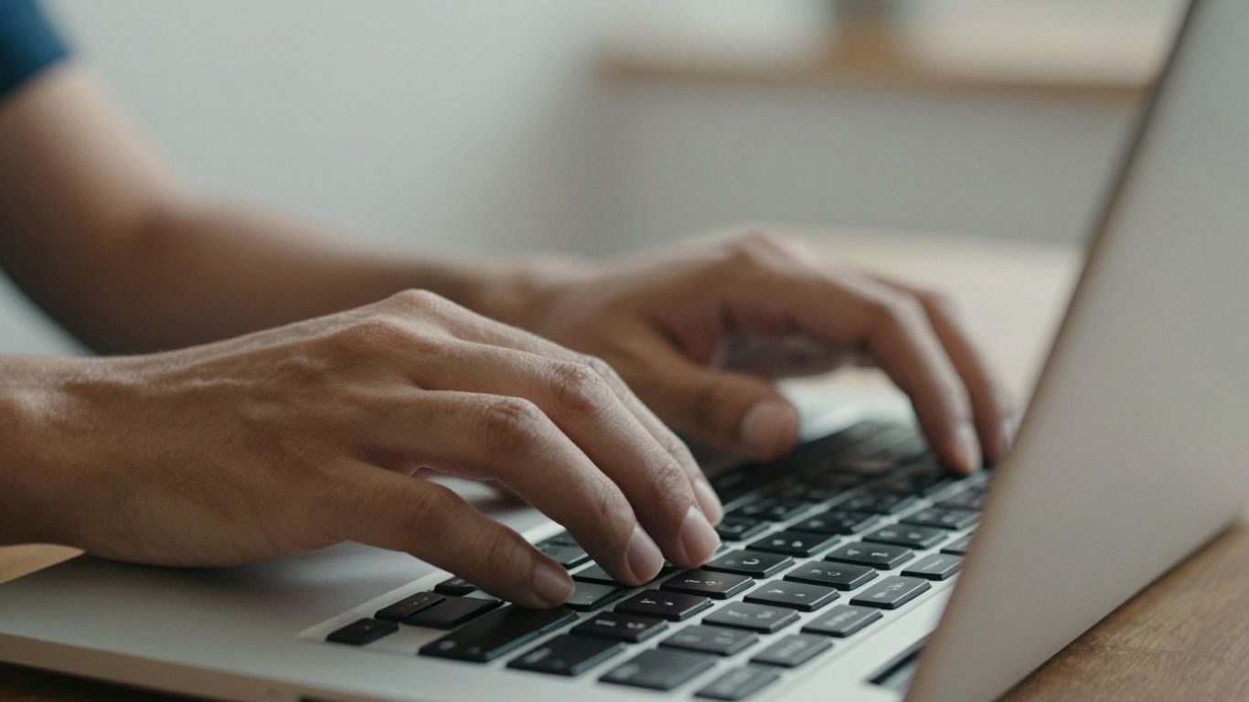 Mains tapant sur un clavier d'ordinateur portable