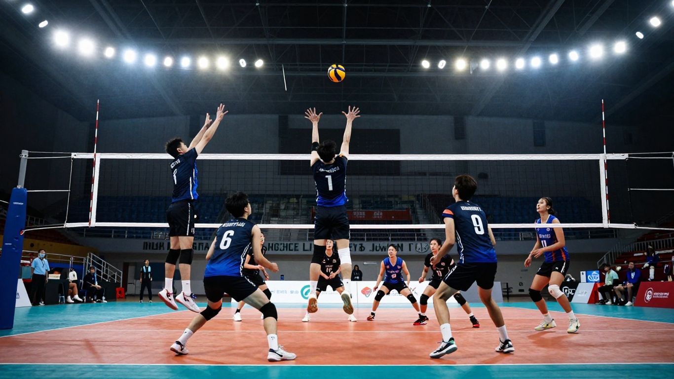 Jucători de volei în acțiune pe teren