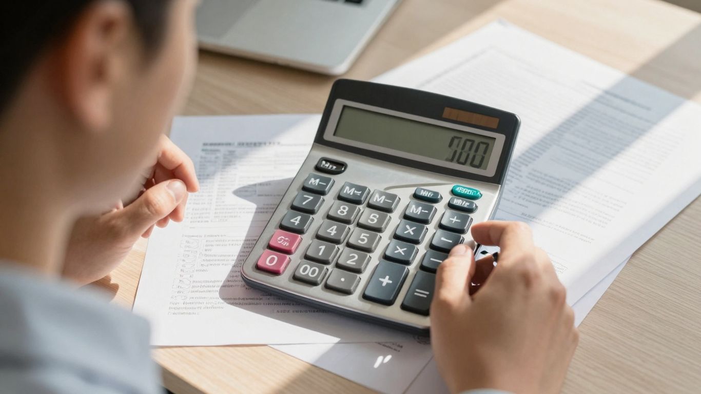 Person considering financial options with a calculator.