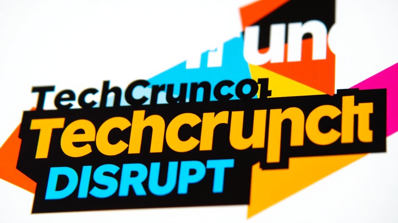 TechCrunch Disrupt logo with bold geometric shapes and vibrant colours.