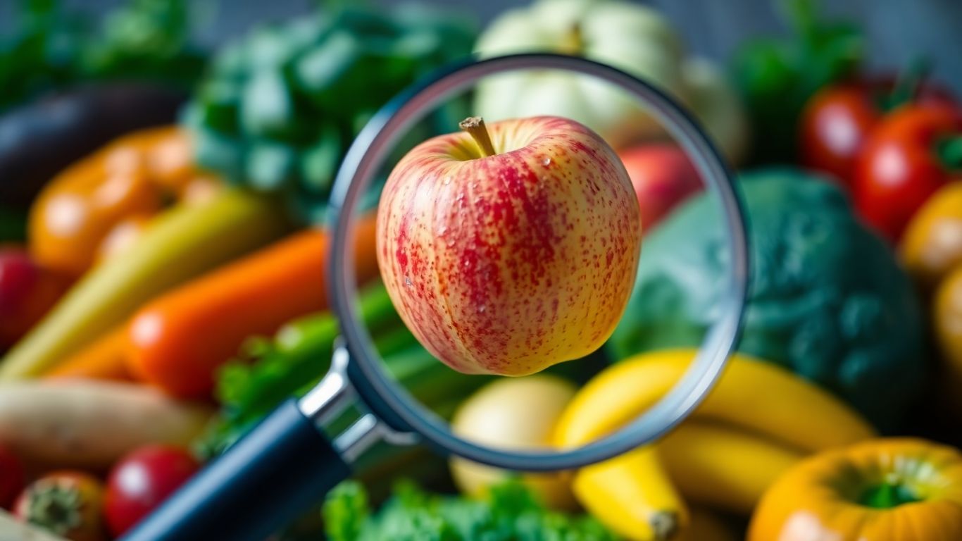 Rückverfolgbarkeit von Lebensmitteln: Obst und Gemüse unter Lupe.