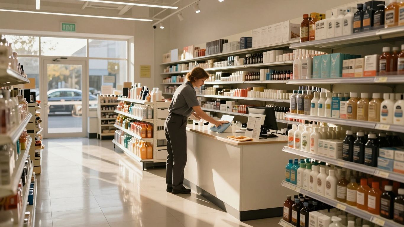 Čistý interiér obchodu pripravený na otvorenie.