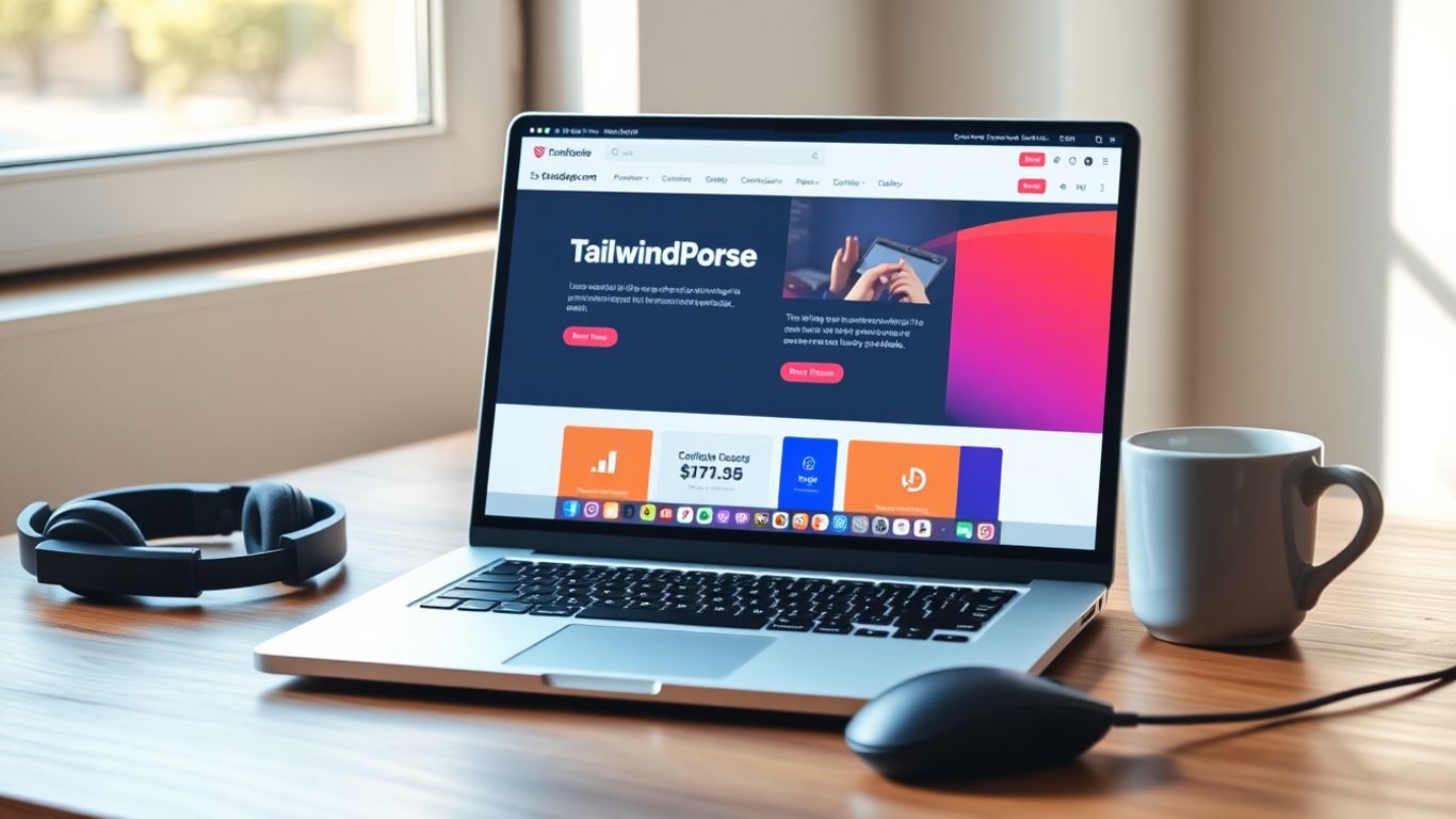 Laptop with Tailwind CSS styled web interface
