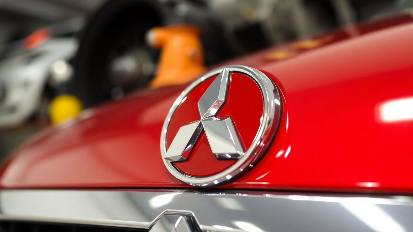 Genuine Mitsubishi car emblem and parts.