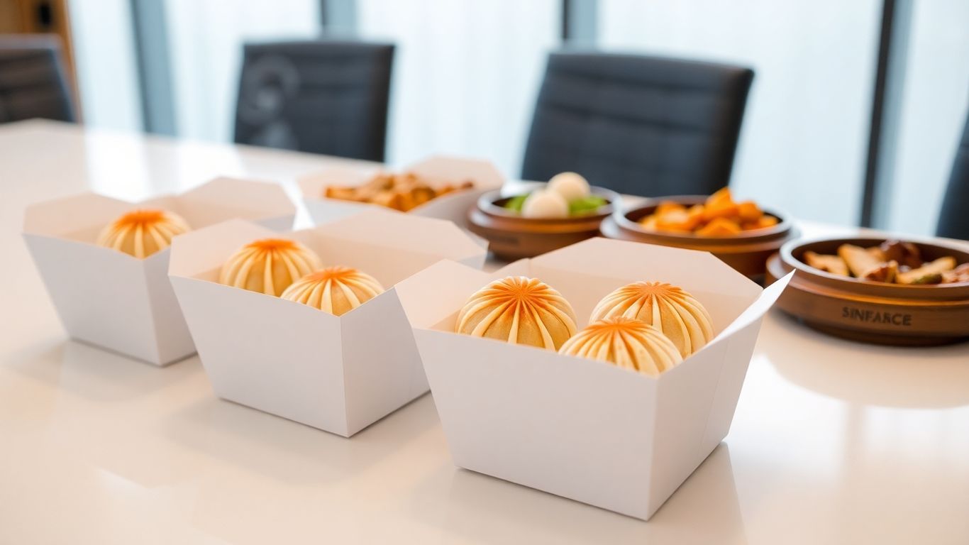 ซาลาเปาและขนมในเซ็ต Snack Box สำหรับงานประชุม