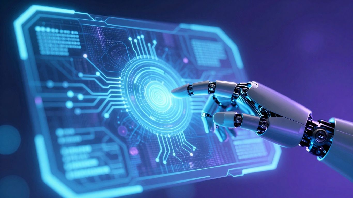 Devin AI interface with robotic hand and holographic display.