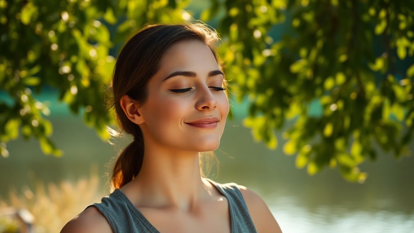 Person meditating peacefully in nature.
