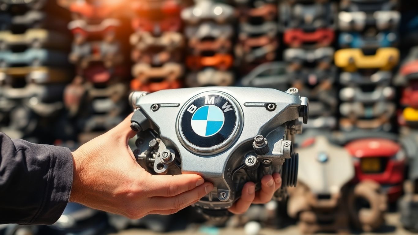 BMW car part in mechanic's hands