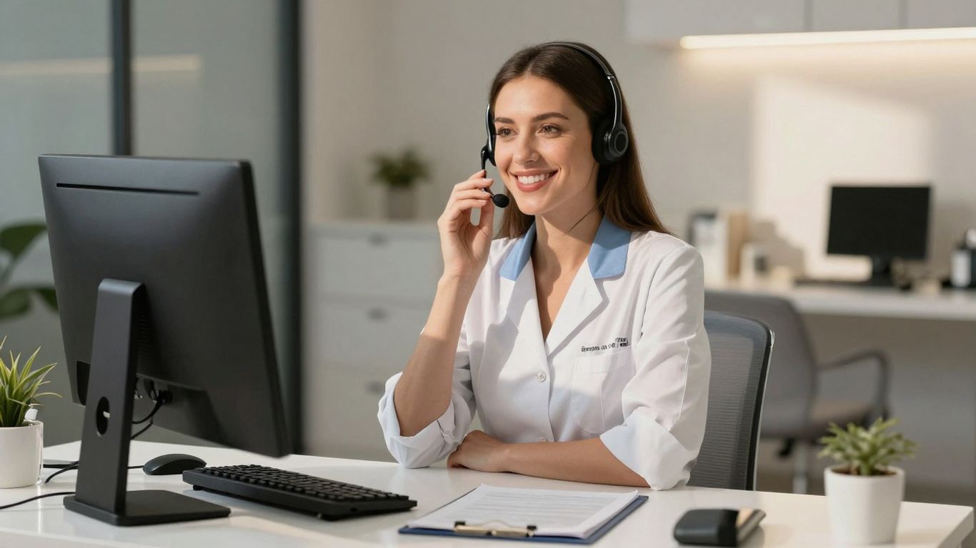 Professional virtual receptionist in a clinic setting.