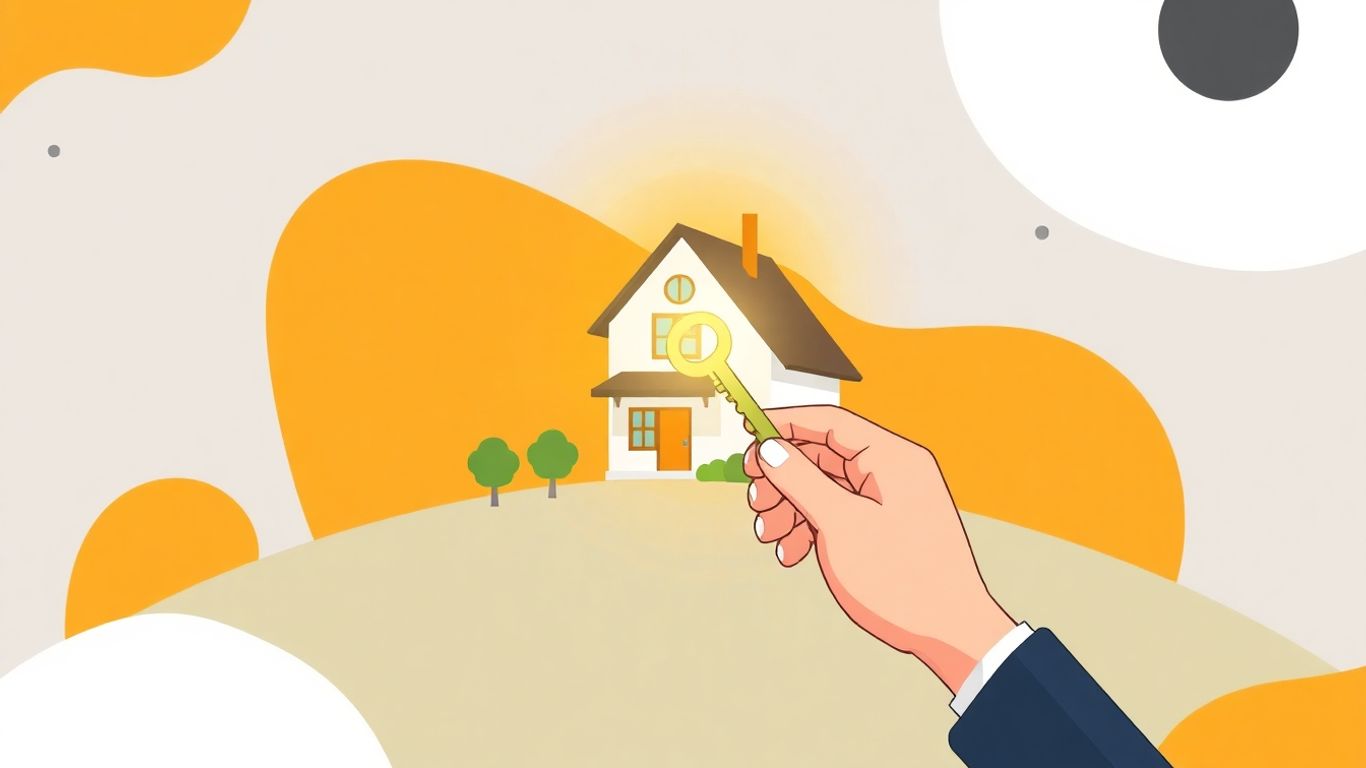 Cartoon house and land with a key.