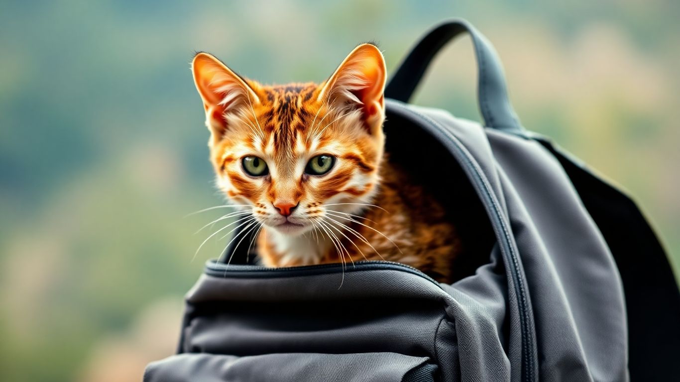 Convertible cat backpack with a cat peeking out.
