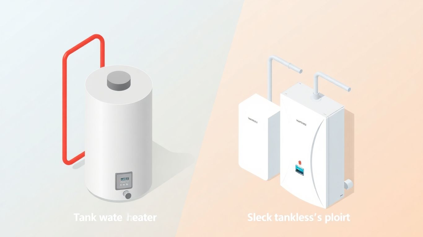 Heat pump vs tankless water heater comparison illustration.